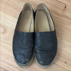 CHANEL Black Espadrilles with Textured Leather and Jute Sole